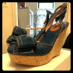 Valentino Denim Wedge Sandals